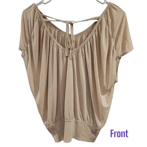 New York & Company Size Small Beige Short Sleeve Shirt Blouse